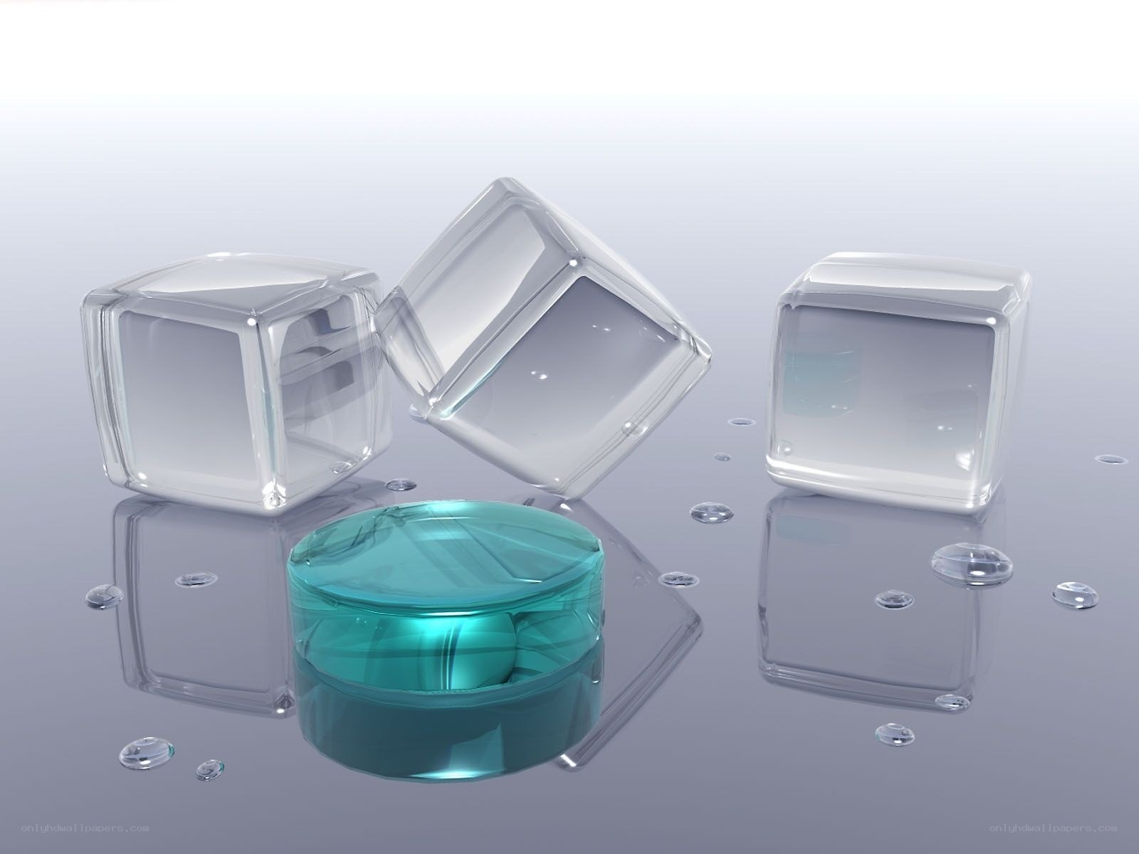 Clear cubes and teal cylinder