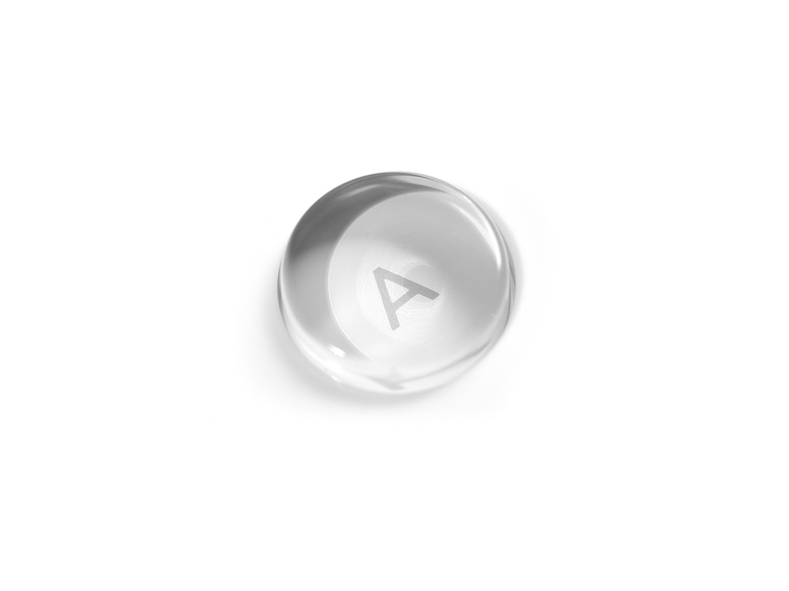 clear glass stone with letter A