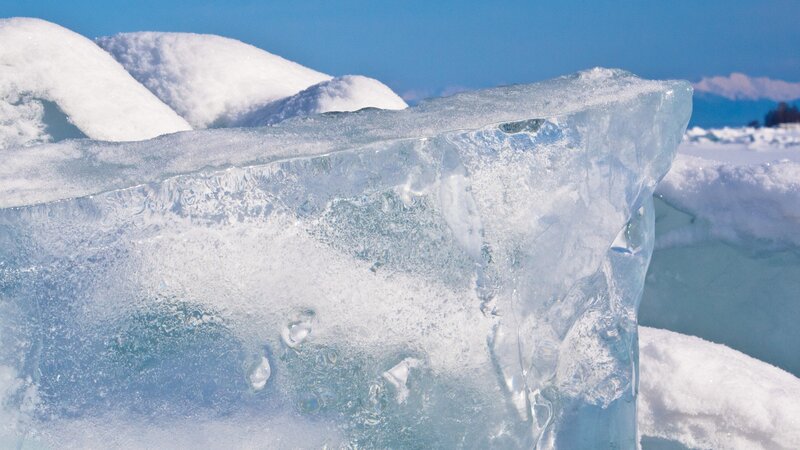Clear Ice Block in Snow