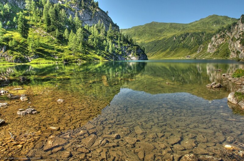 Clear lake in mountain valley