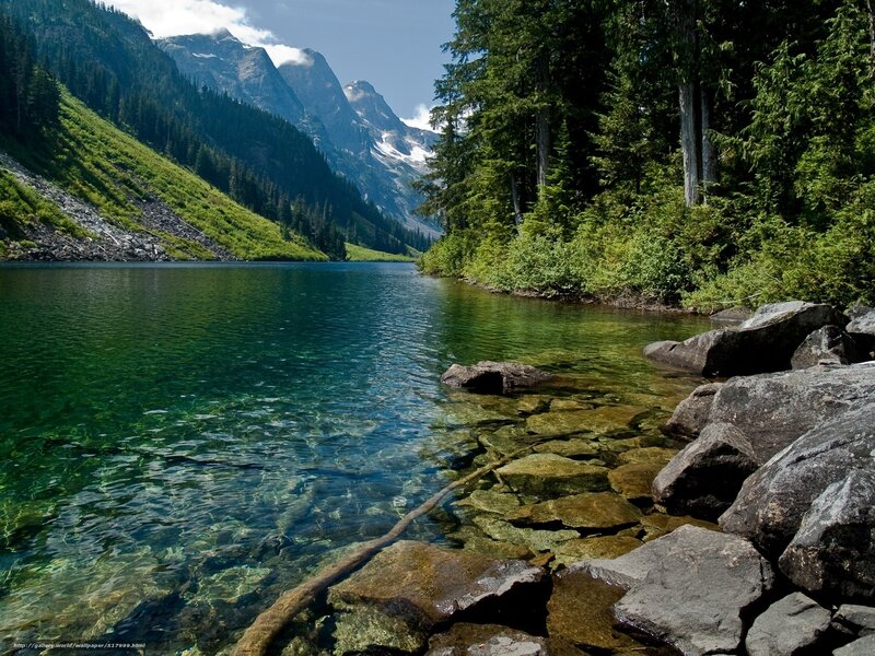 Clear Lake in Mountain Valley — Green, Serene, Afternoon, Photograph
