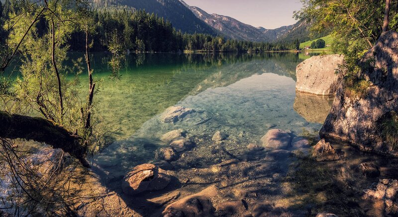 Clear Lake in Mountain Valley — Green, Serene