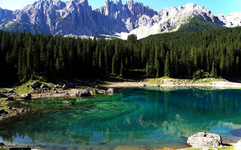 Clear Lake in Mountains — Blue, Serene, Afternoon, Photograph, Forest