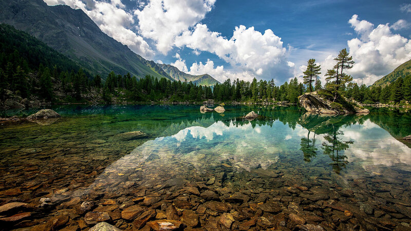 Clear Lake in Mountains — Blue