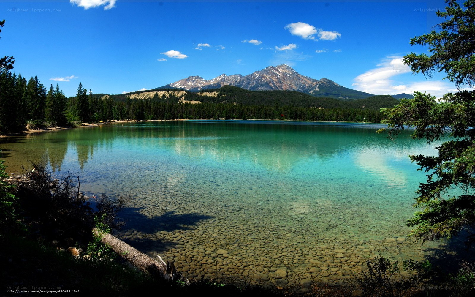 Clear lake with mountain view