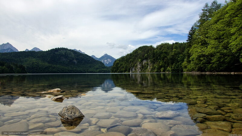 Clear lake with mountain view