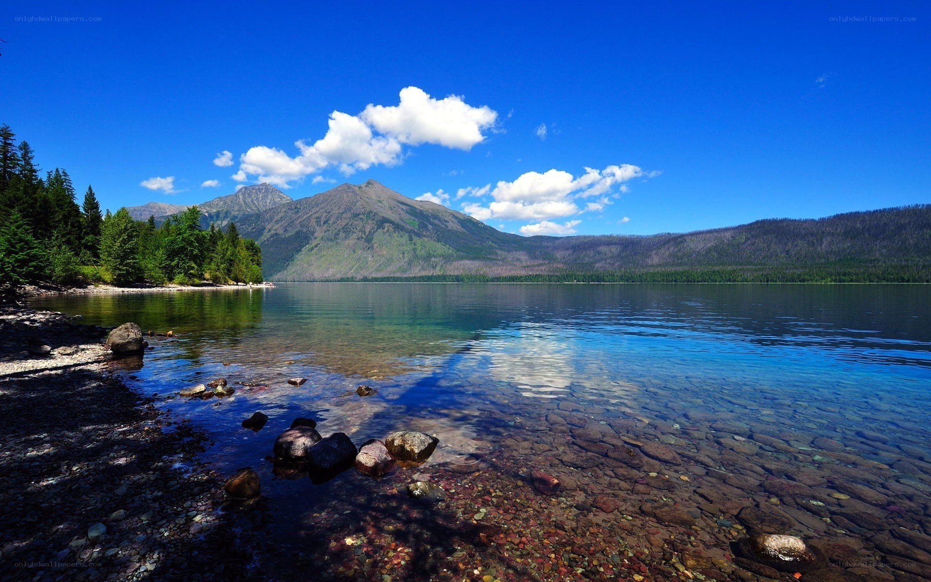 Clear lake with mountains