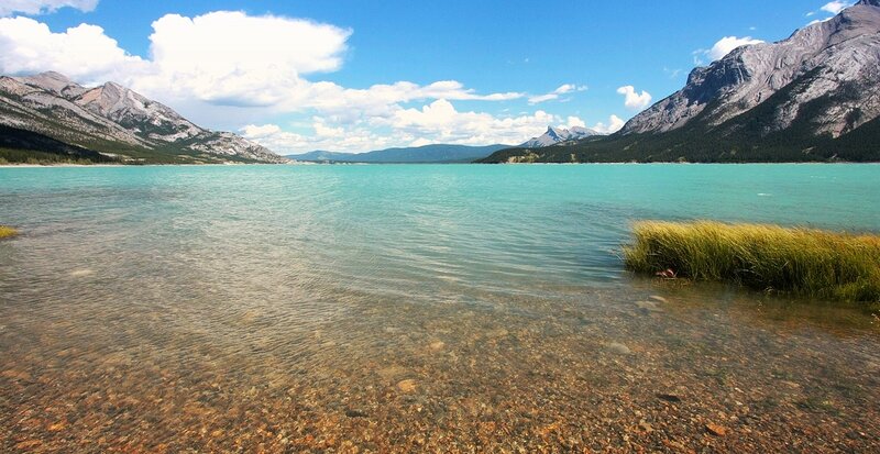 Clear Lake with Mountains — Blue, Serene, Afternoon, Photograph, Sky