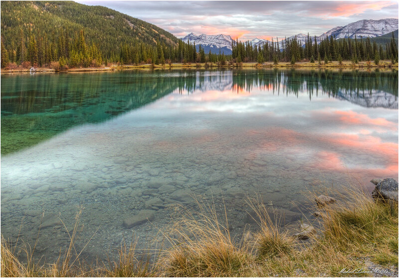 Clear Lake with Mountains — Blue, Serene, Sunset