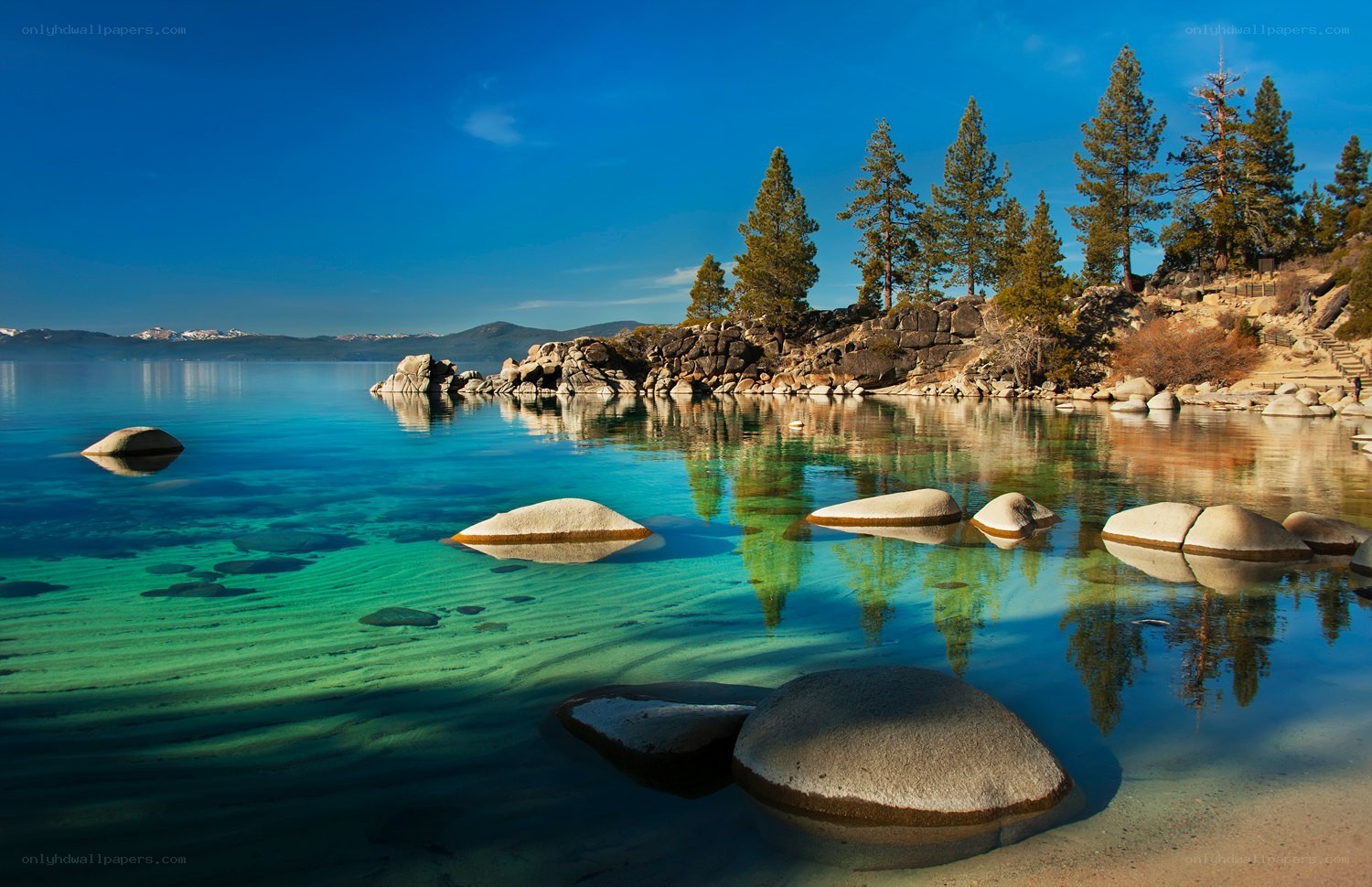 Clear lake with rocks and trees