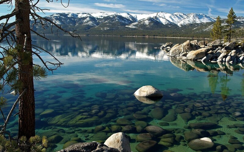 Clear Lake with Snow-capped Mountains — Blue