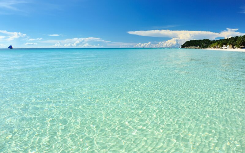 Clear Ocean Water — Blue, Serene, Afternoon, Photograph, Sailboat, Beach