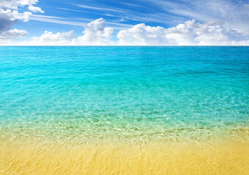 Clear Ocean Water — Blue, Serene, Afternoon, Photograph, Sand, Sky, Clouds