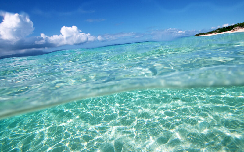 Clear Ocean Water — Blue, Serene, Afternoon, Photograph, Sky, Clouds, Island