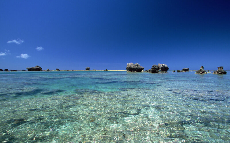 Clear ocean with rock formations