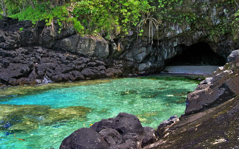 clear pool in volcanic cave