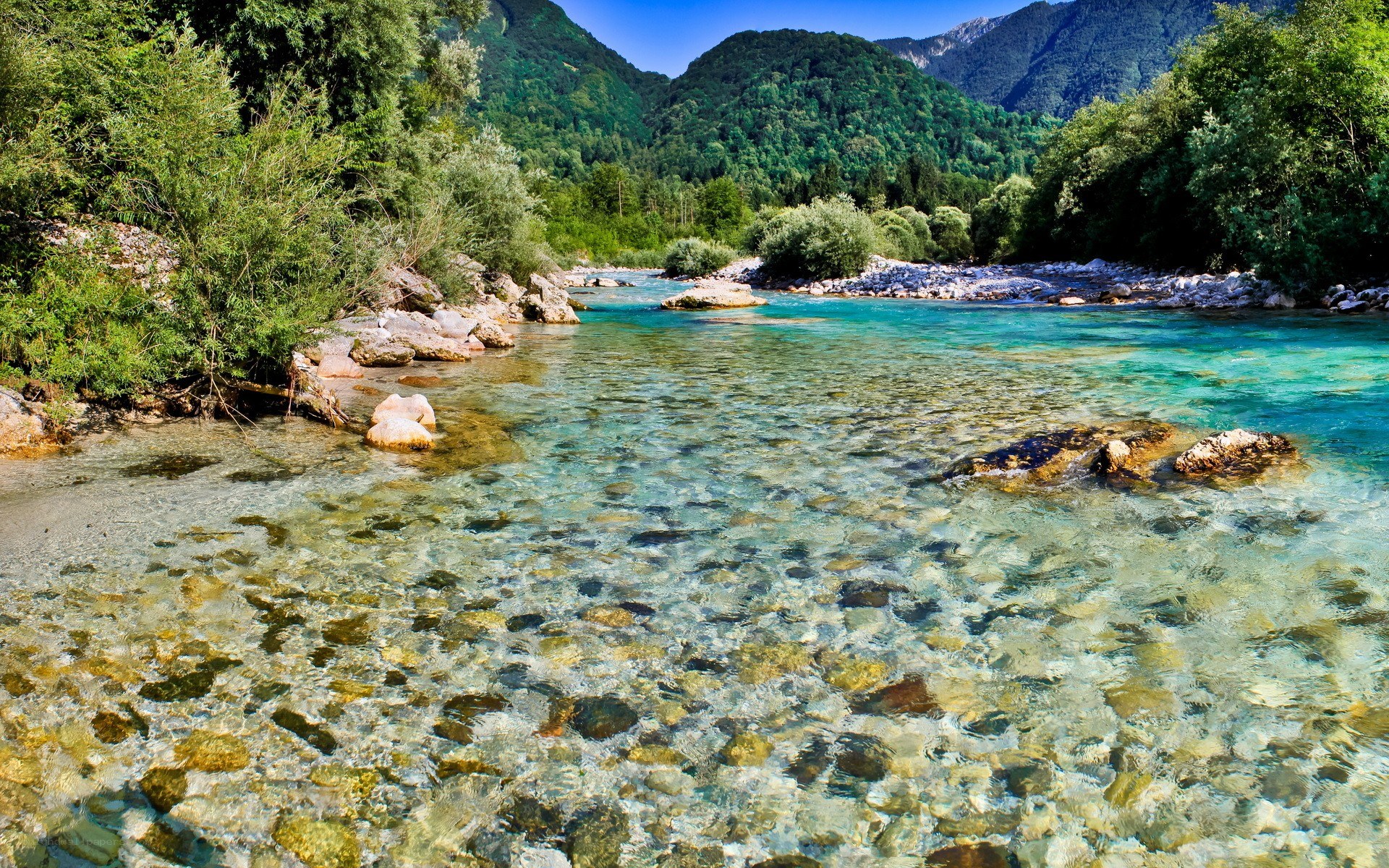 Clear river in mountain valley