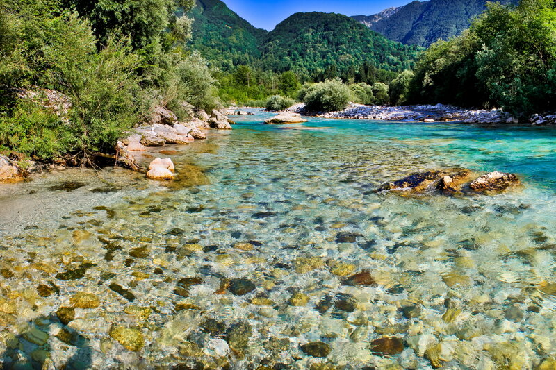 Clear River in Mountains