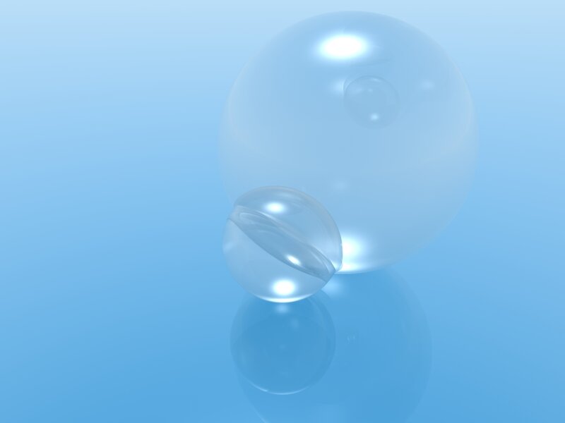 Clear spheres on blue surface