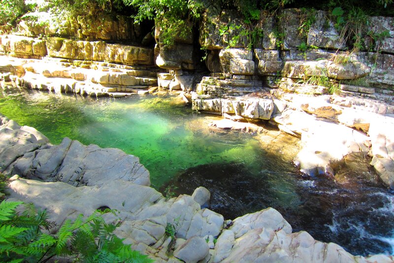 Clear Stream in Canyon — Green, Serene, Afternoon