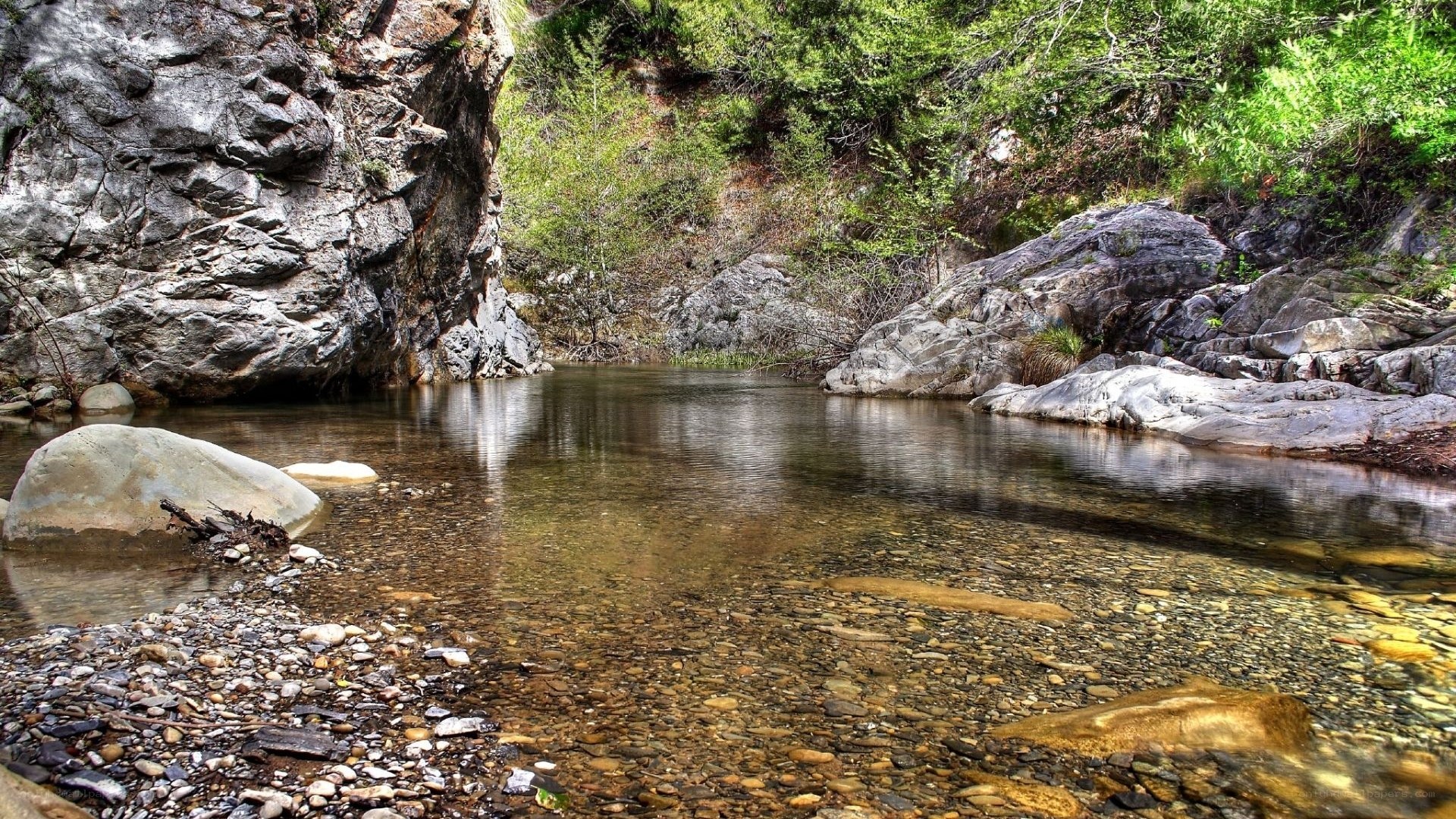 Clear stream in rocky canyon