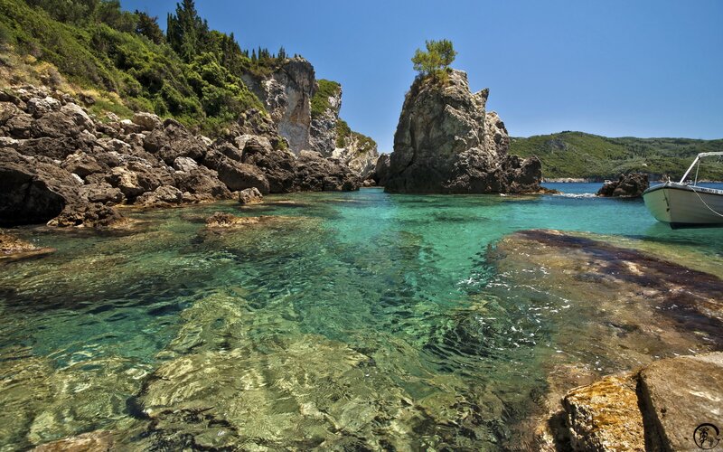 Clear Water Cove — Blue, Serene, Afternoon, Photograph, Boat