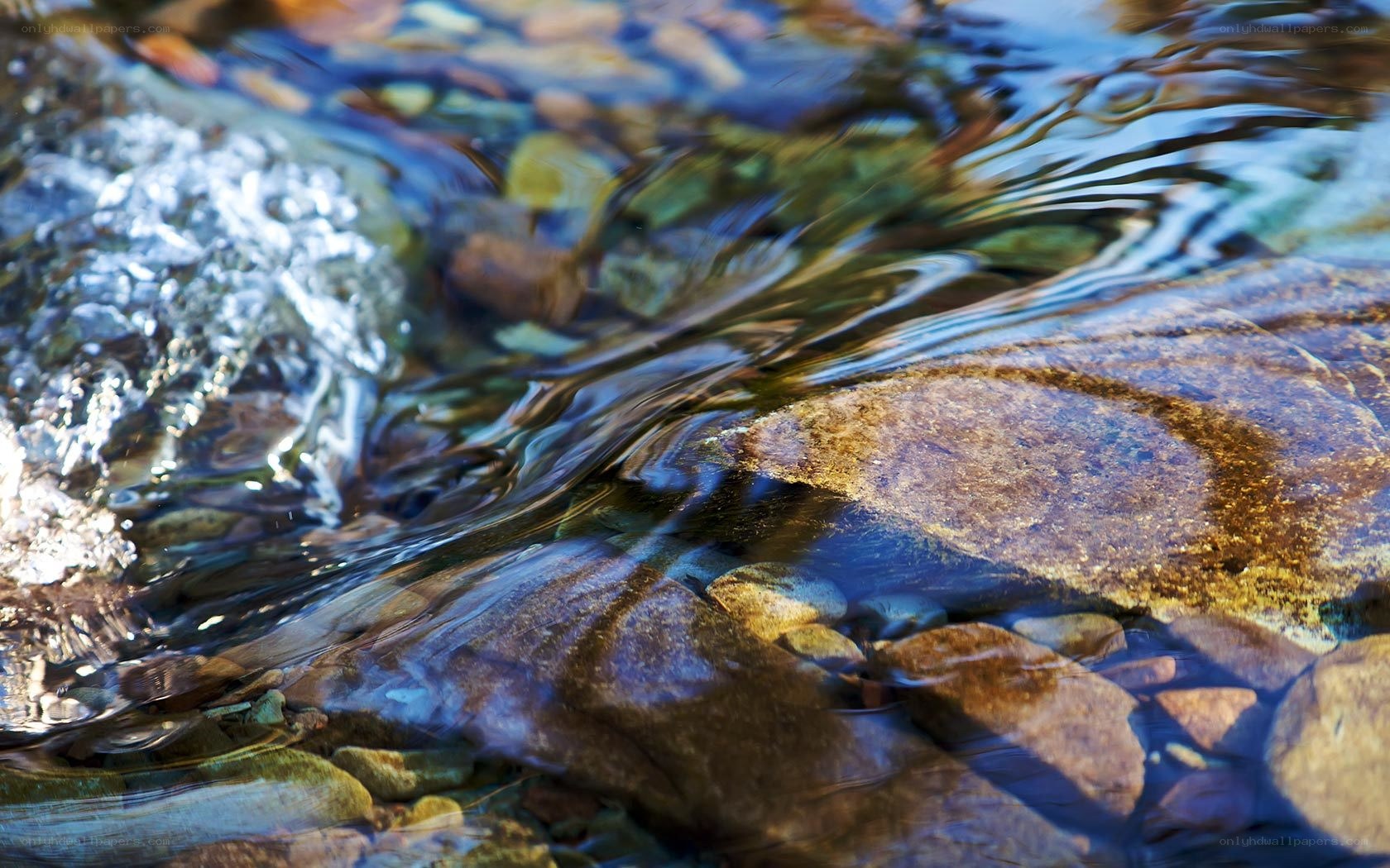 Clear water flowing over rocks
