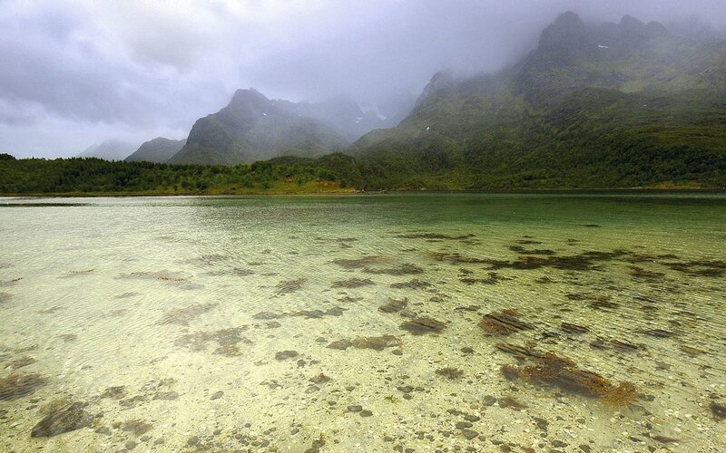 Clear water lake with mountains