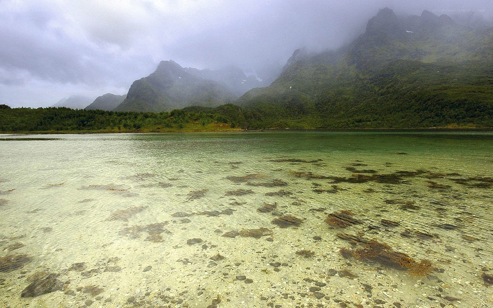 Clear water lake with mountains