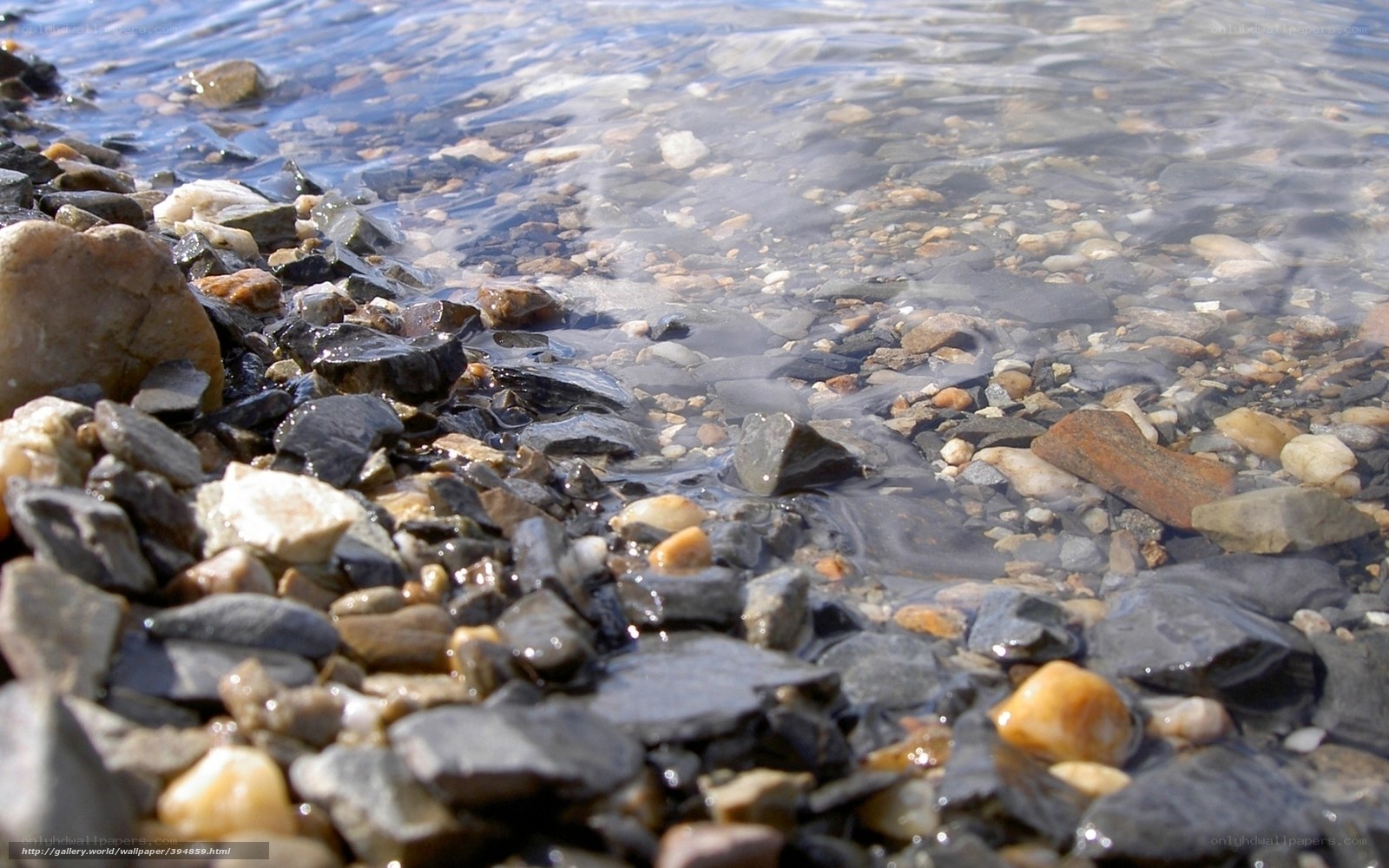 Clear water on pebbled shore