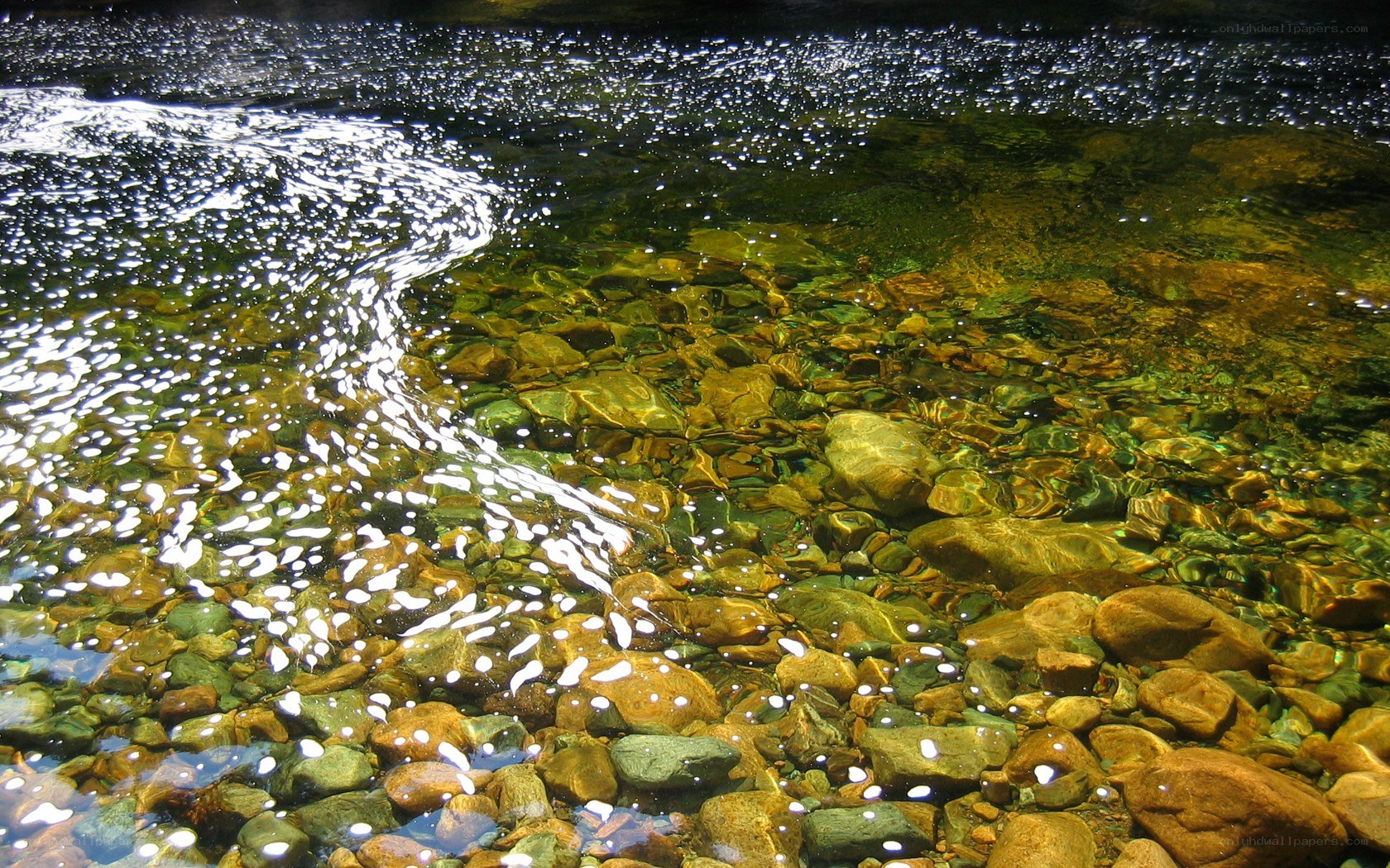 Clear water over river stones