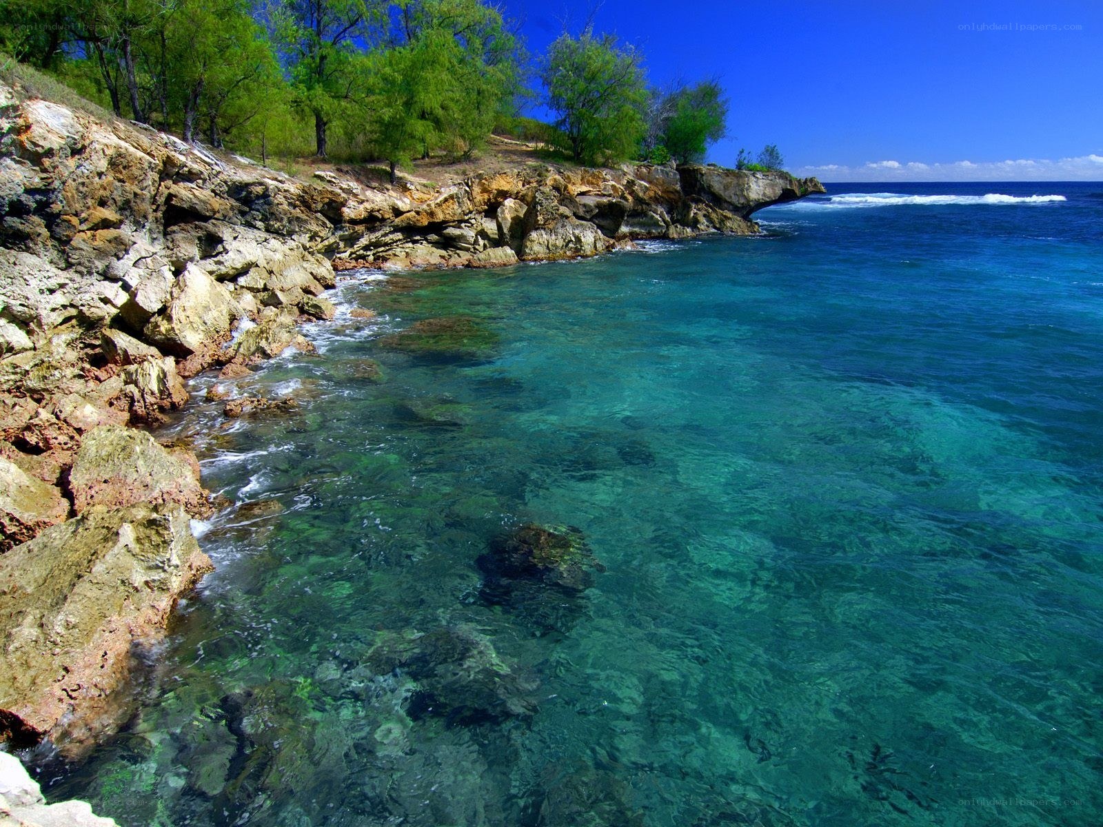Clear waters at rocky coastline