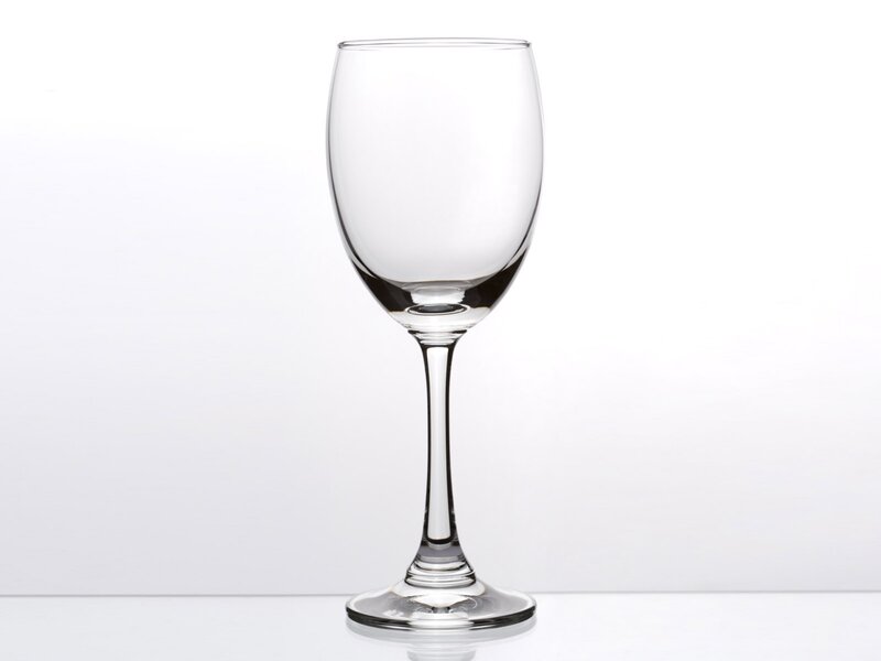 Clear wine glass on white