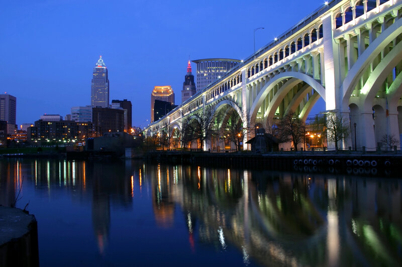 Cleveland skyline at dusk