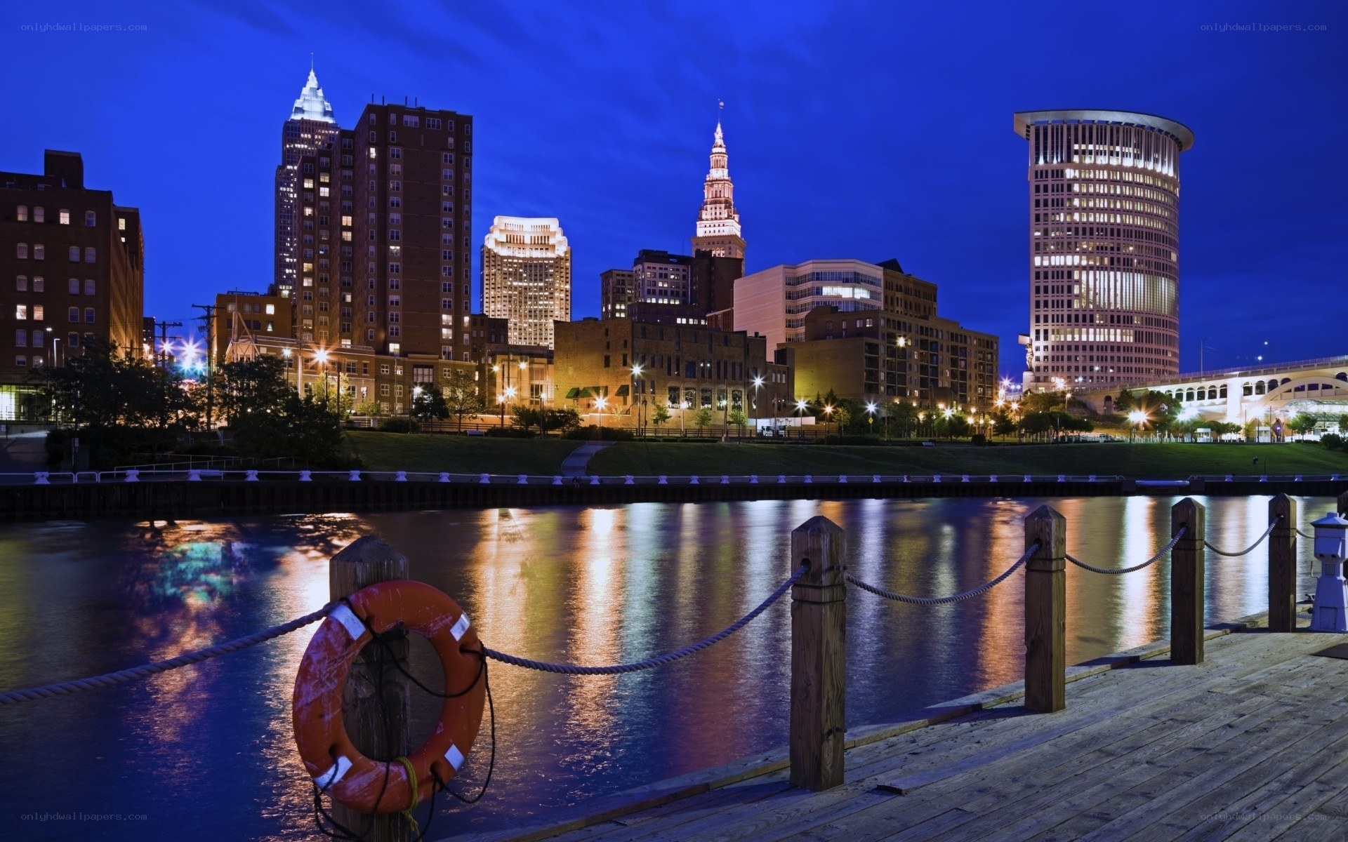 Cleveland skyline at dusk