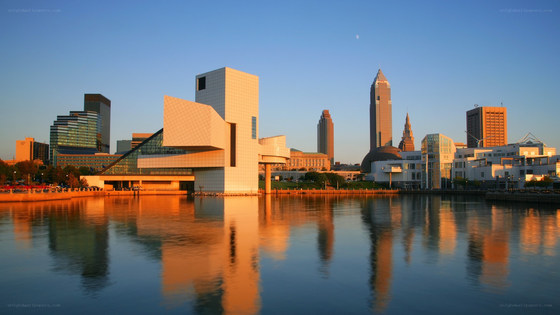 Cleveland skyline at sunset
