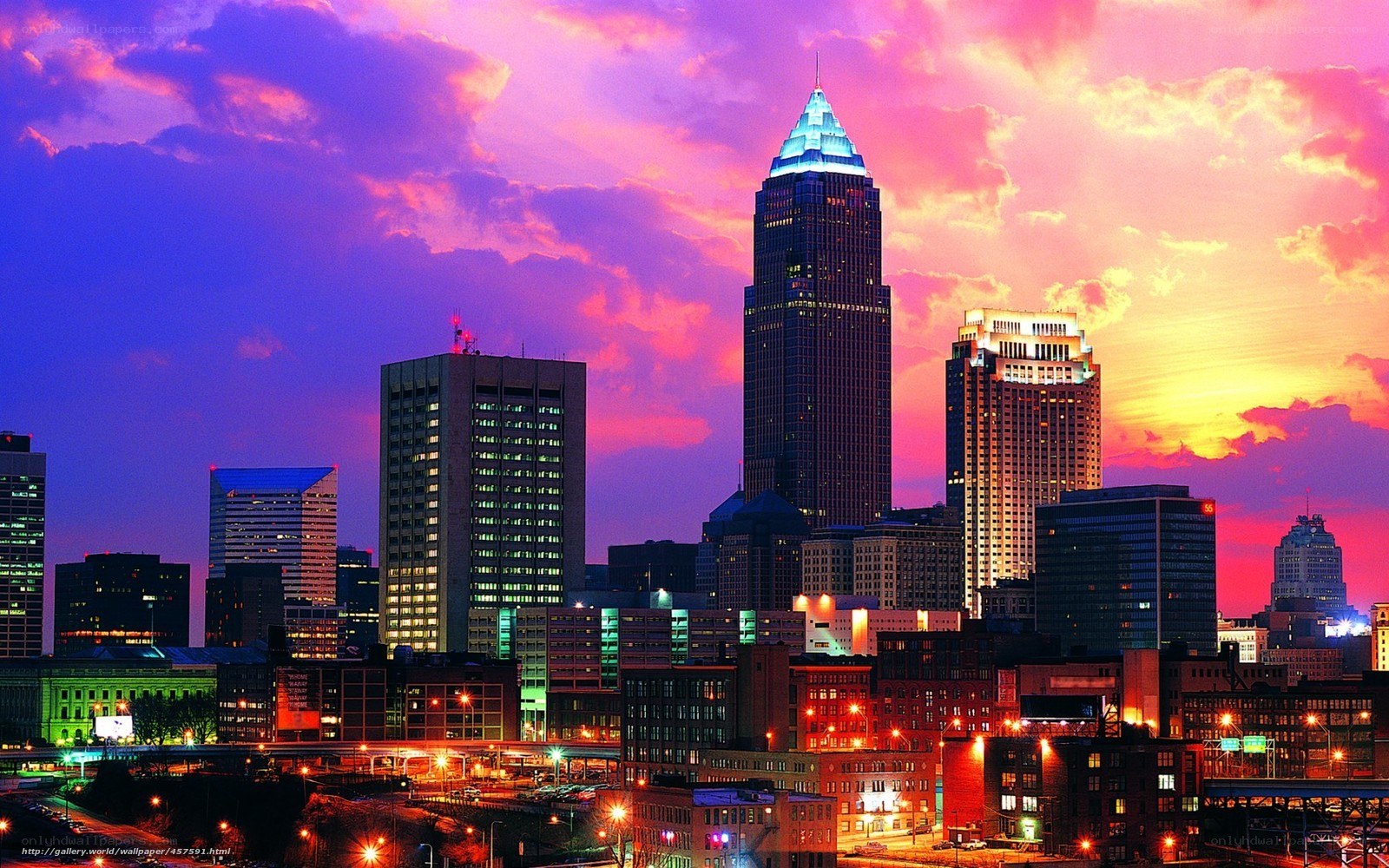 Cleveland skyline at sunset