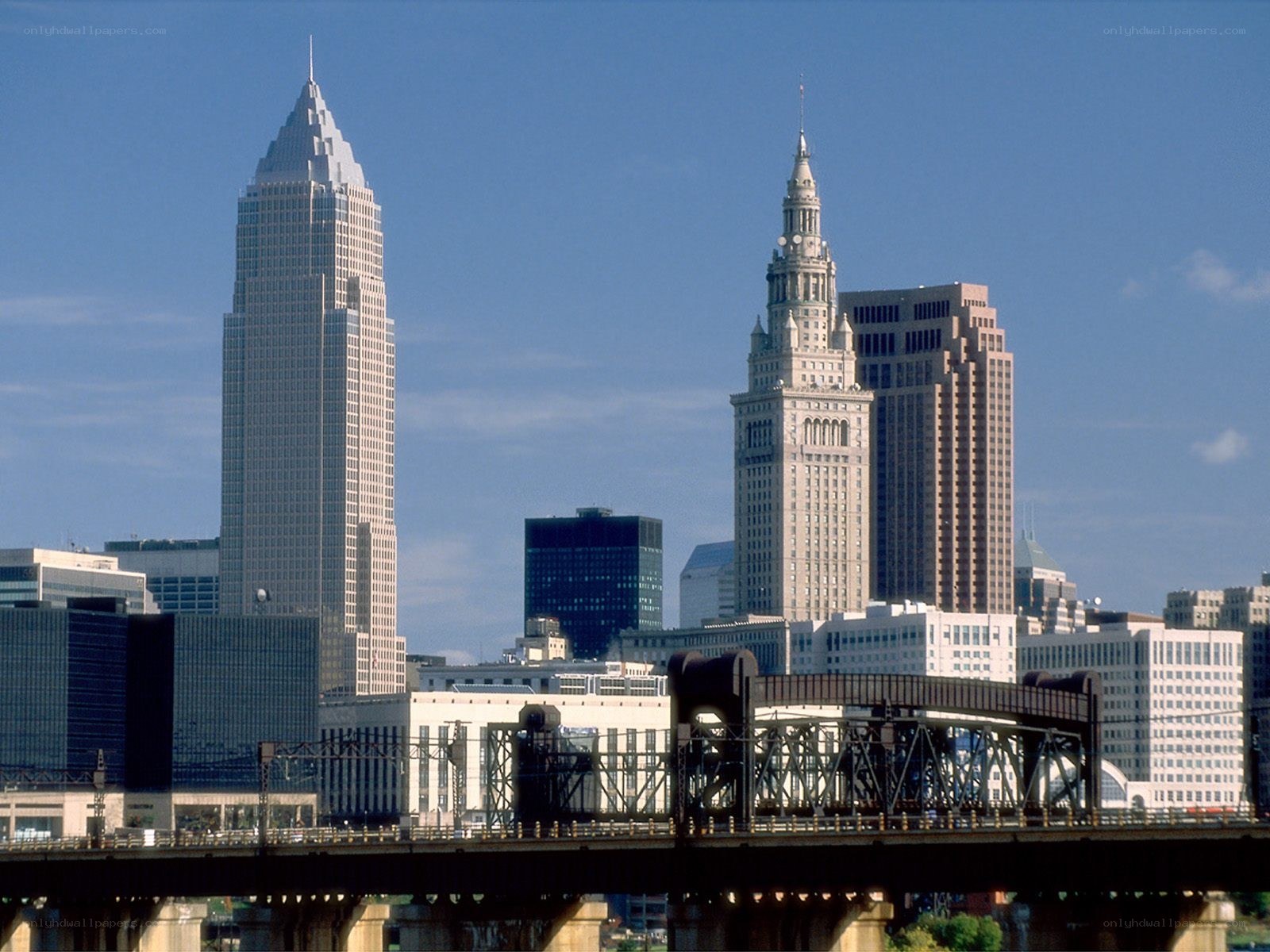 Cleveland skyline with bridges