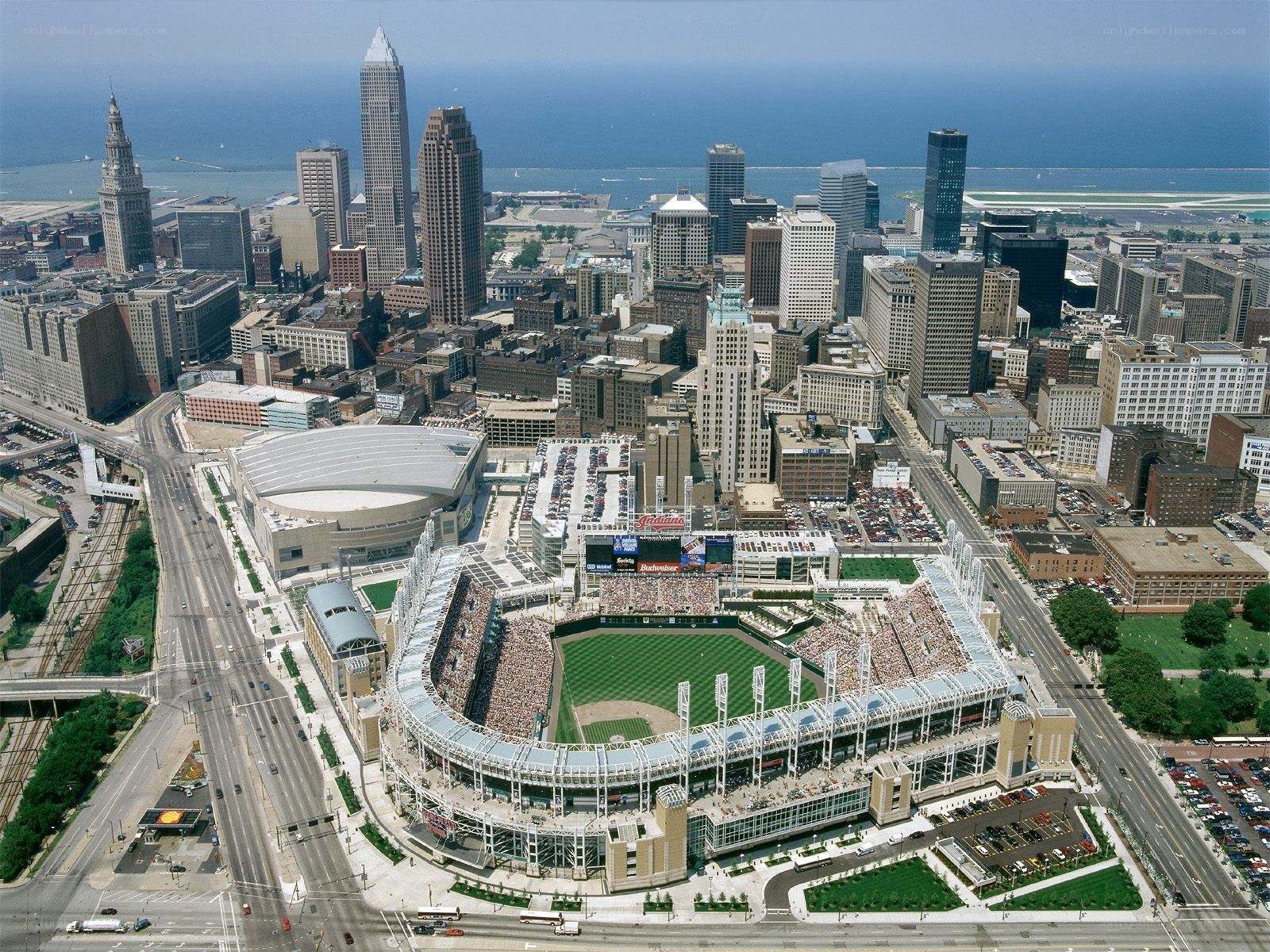Cleveland skyline with stadium