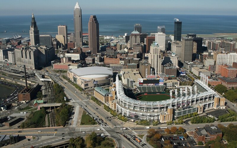 Cleveland skyline with stadium