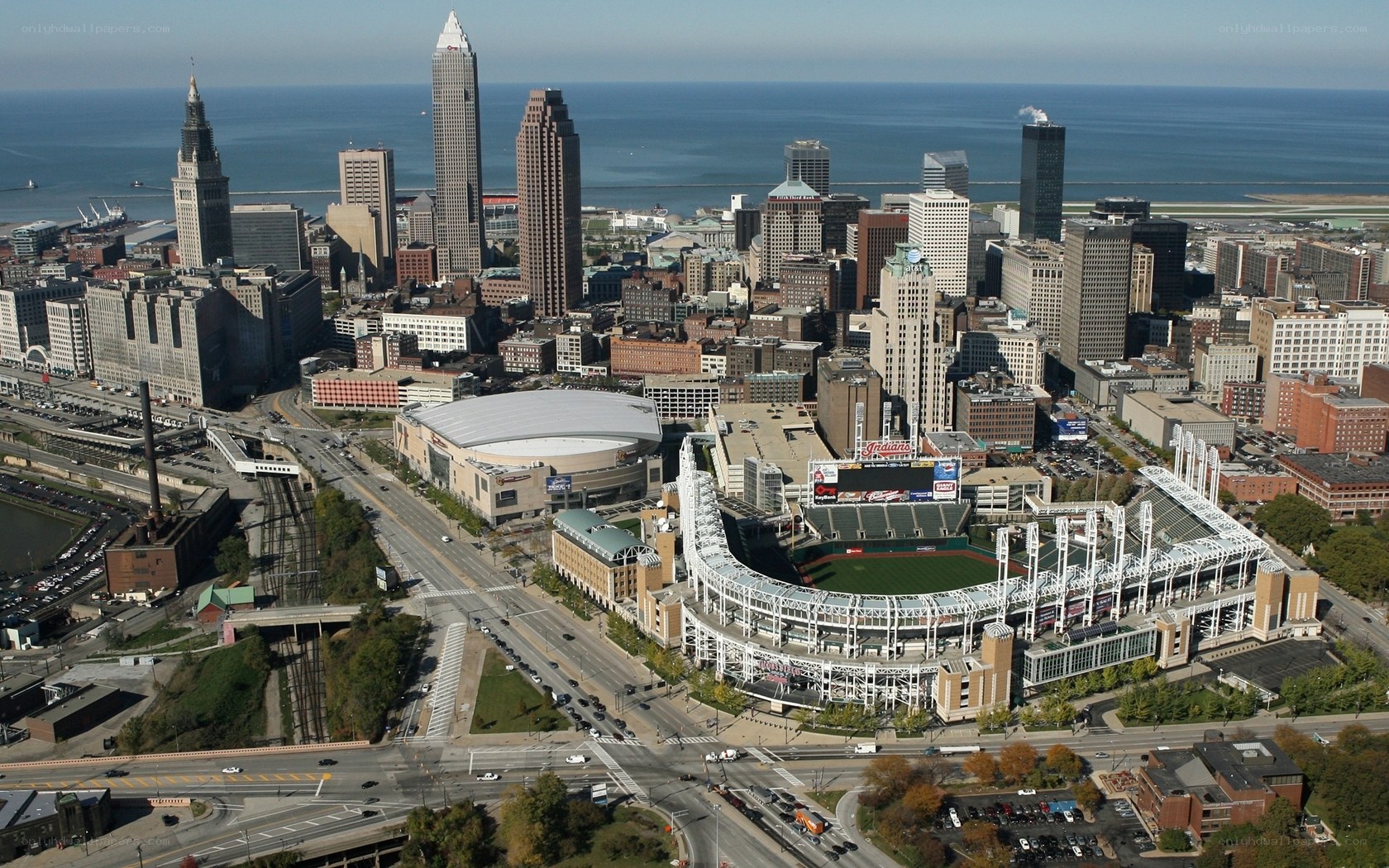 Cleveland skyline with stadium