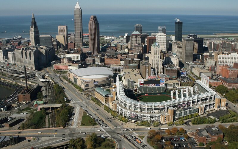 Cleveland skyline with stadiums