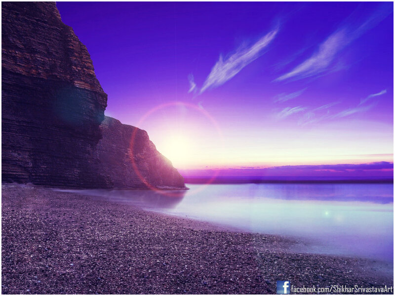 Cliff at Purple Sunset