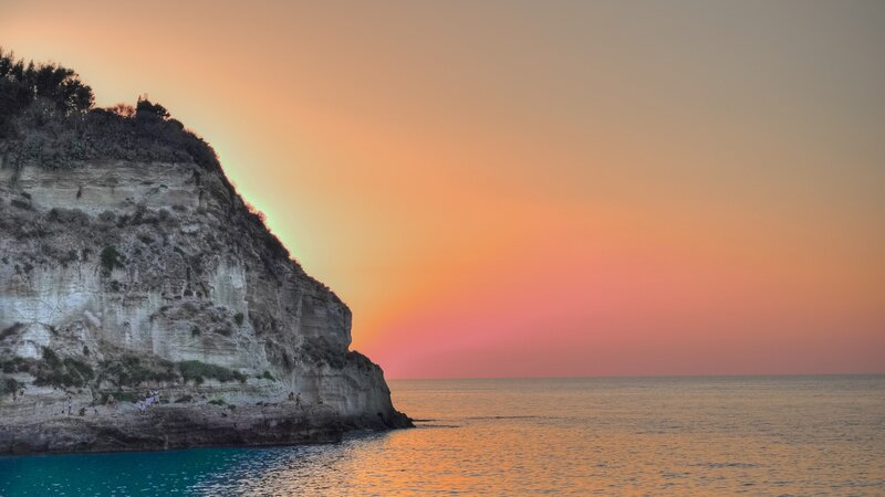Cliff at Sunset — Orange, Serene, Photograph