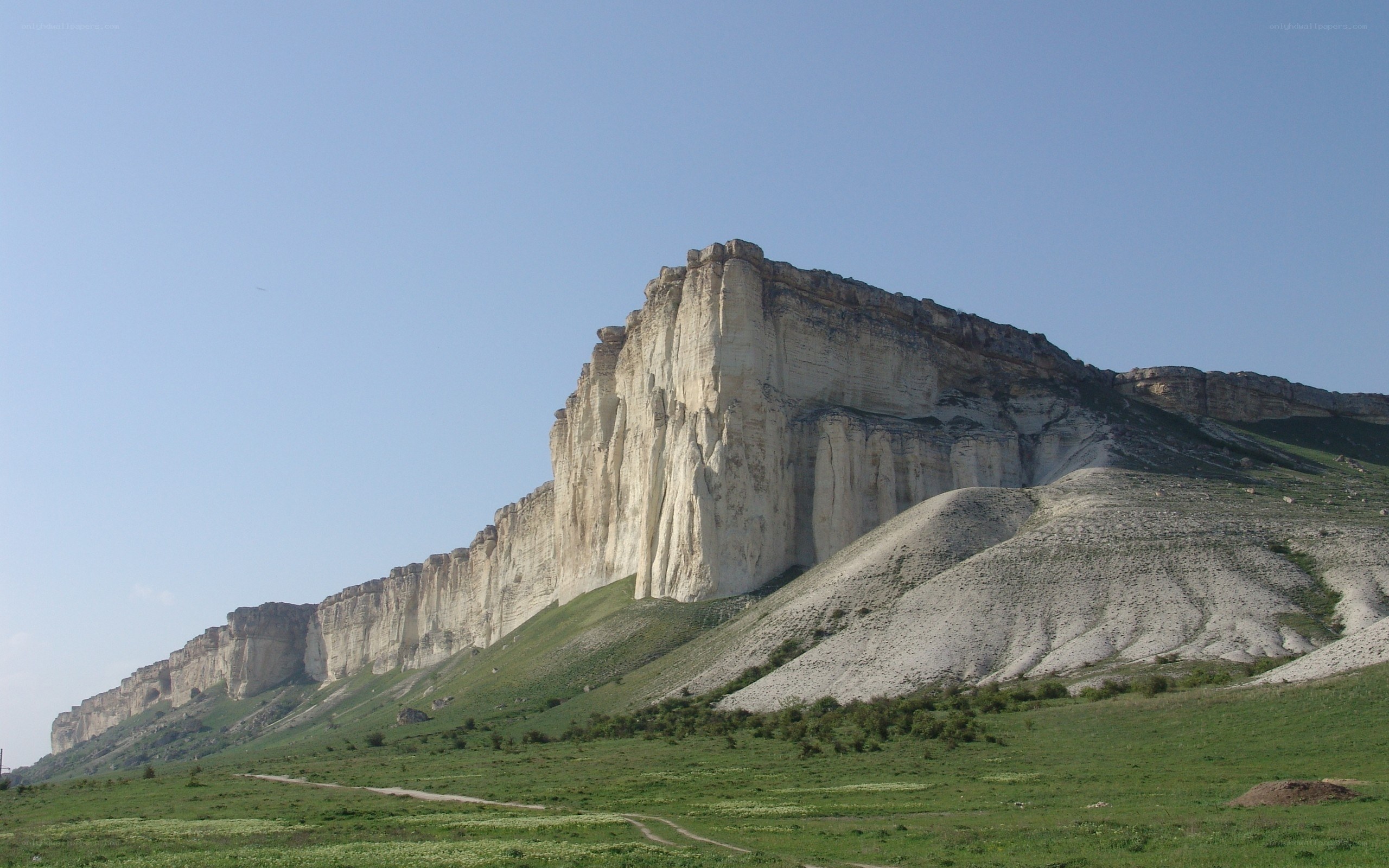 cliff face in green landscape