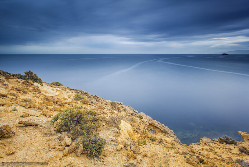 Cliff Overlooking Calm Sea — Blue, Serene