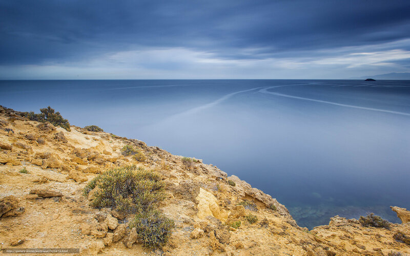 Cliff Overlooking Calm Sea — Blue