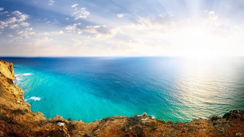 Cliff Overlooking Ocean — Blue, Serene, Afternoon, Photograph, Sky