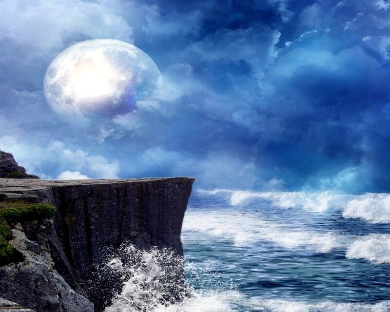 Cliff Overlooking Ocean — Blue