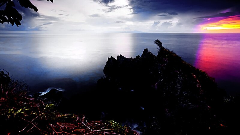 Cliff Overlooking Ocean — Purple, Dramatic, Sunset, Photograph